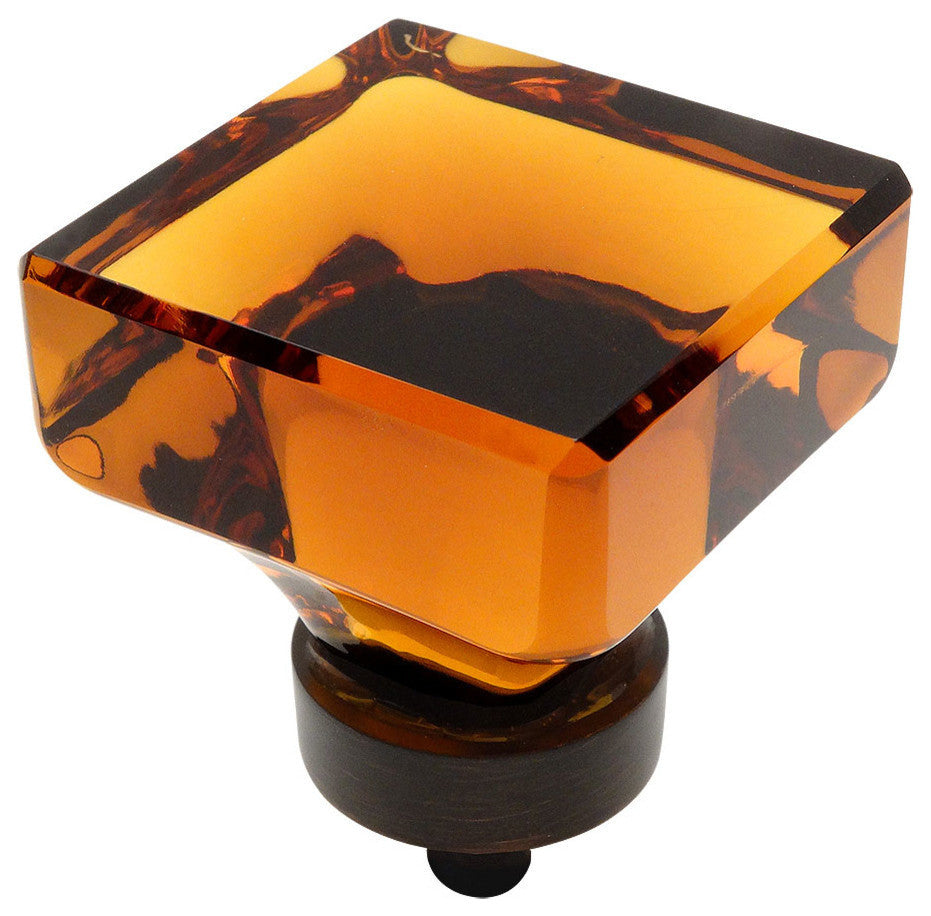 Cosmas 6377ORB Oil Rubbed Bronze Cabinet Square Knob, Set of 5, Glass: Amber