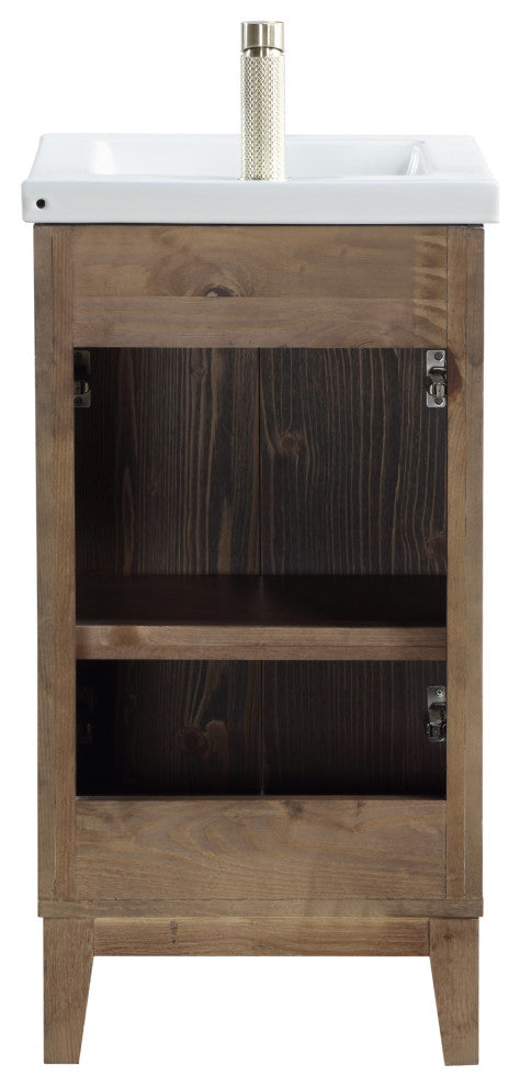 Palos Bathroom Vanity, Spruce Aged Brown, 18", Ceramic Top, No Mirror