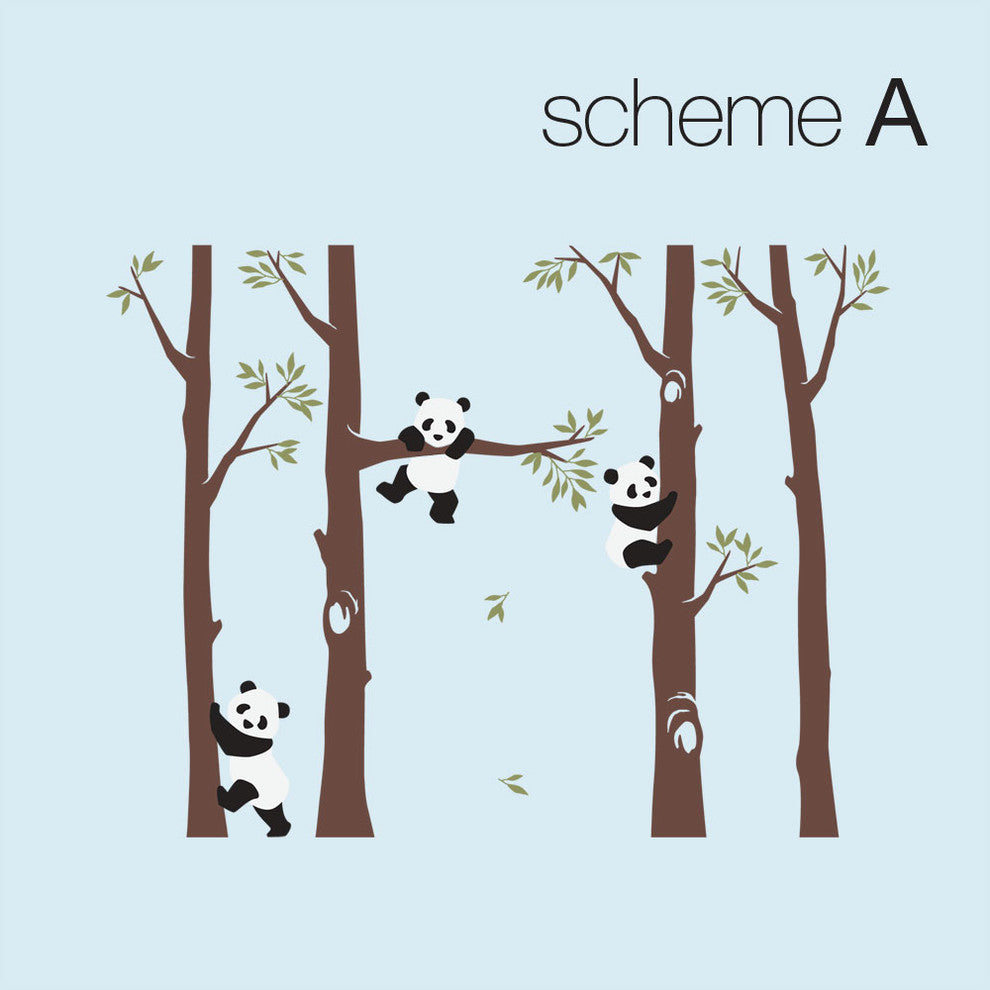Trees With Pandas Wall Decal, Scheme A, 96" Tall Trees