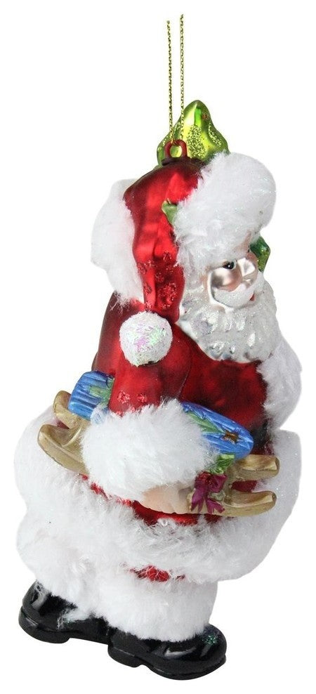 6" Festive Fur and Glitter Accented Santa Claus Glass Christmas Ornament