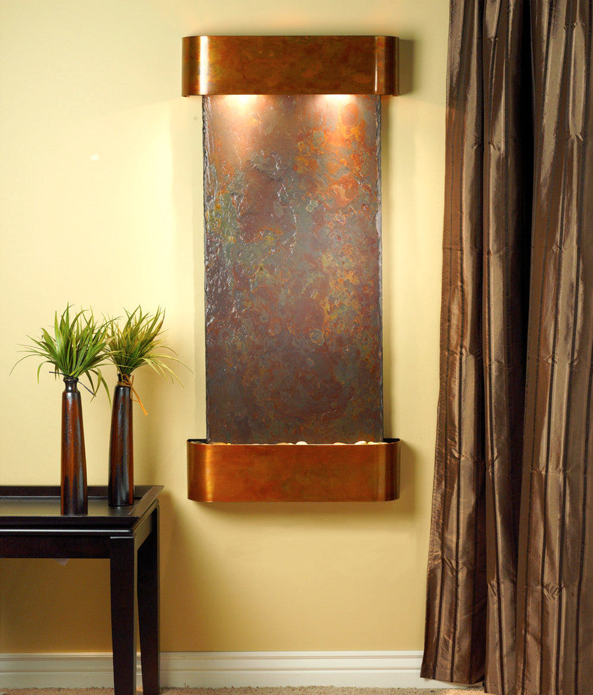 Cascade Springs Water Fountain, Multi-Color Slate, Rustic Copper, Round