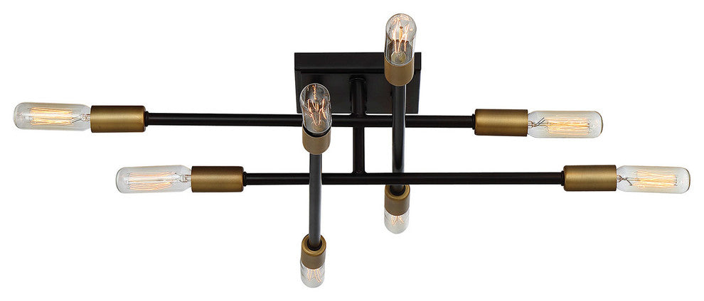 8-Light Semi-Flush Mount, Bronze and Brass