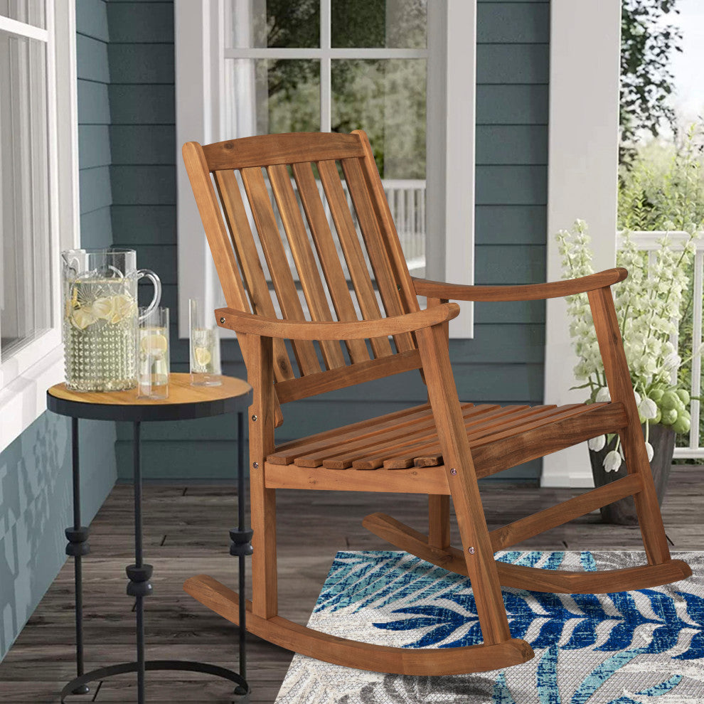 Penny Classic Slat-Back Acacia Wood Patio Outdoor Rocking Chair, Teak, Single
