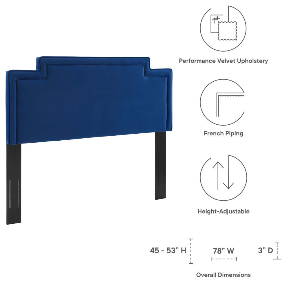 Headboard, King California Size, Blue Navy, Velvet, French, Mid Century Guest