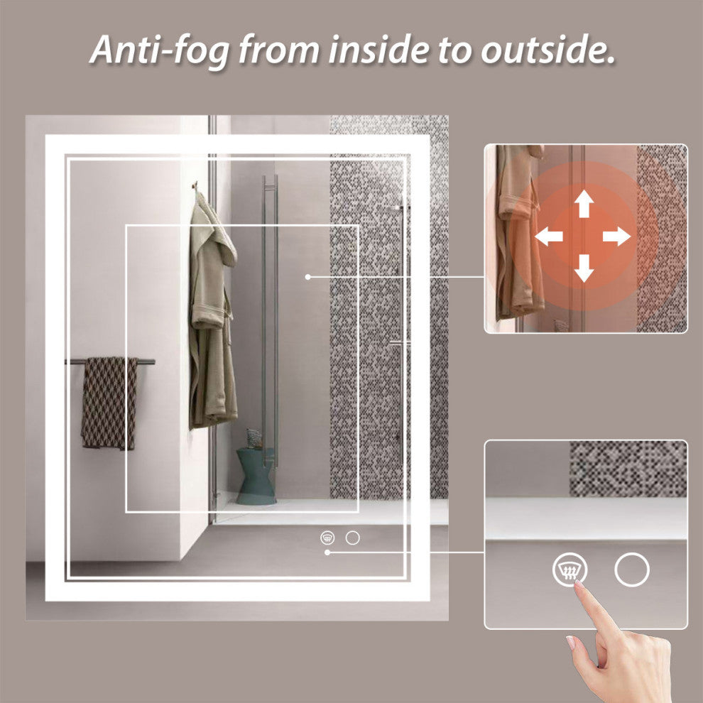 LED Bathroom Mirror, Anti-Fog Memory Dimmable IP54 Waterproof, 30"x36"