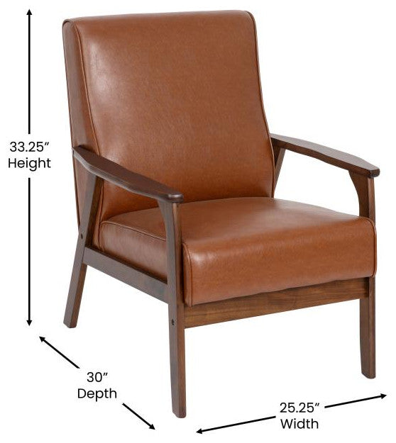 Langston Commercial Grade Upholstered Mid Century Modern Arm Chair, Cognac Leath