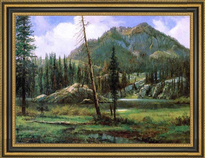 Albert Bierstadt Sierra Nevada Mountains Framed Premium Canvas Print, 21"x28"