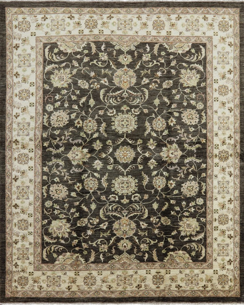 Oushak Peshawri Chobi Brown Hand-Knotted Wool Rug, 8'x10'