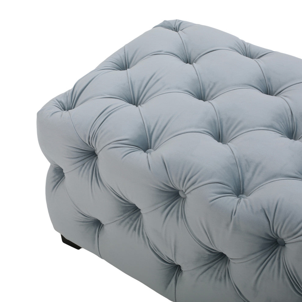 GDF Studio Provence TModern Glam Tufted Velvet Ottoman Bench, Light Gray