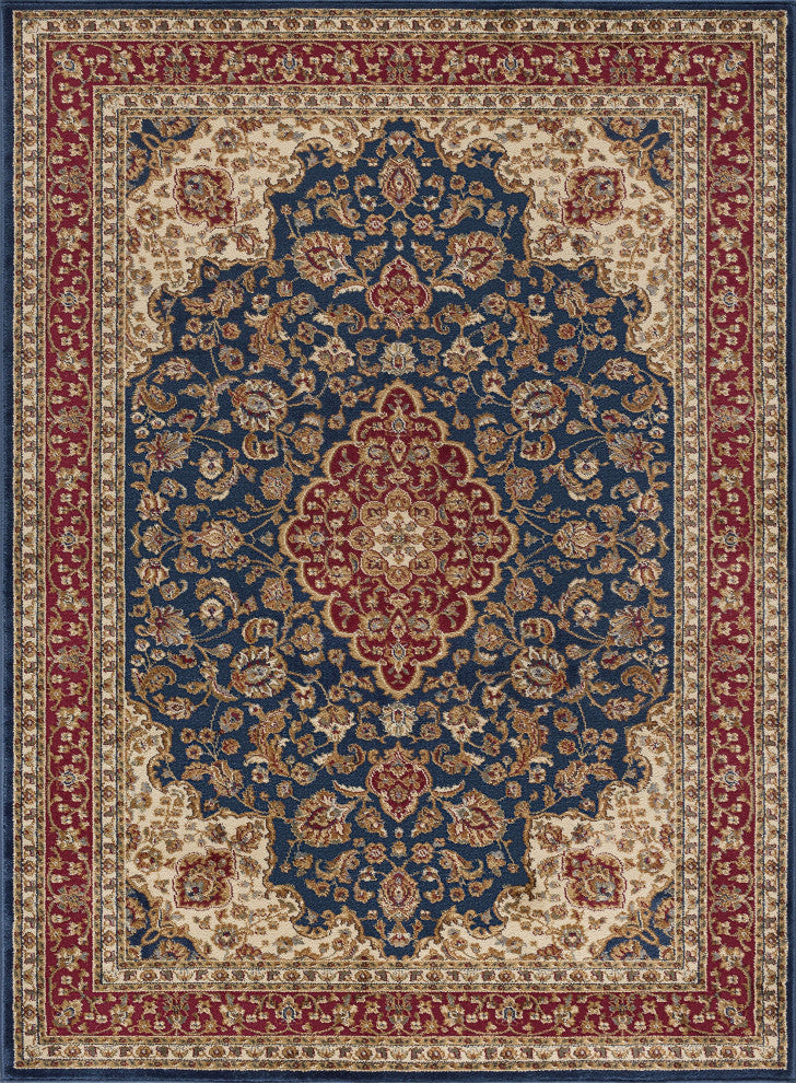 Kirsten Transitional Border Area Rug, Navy, 7'10''x10'3''