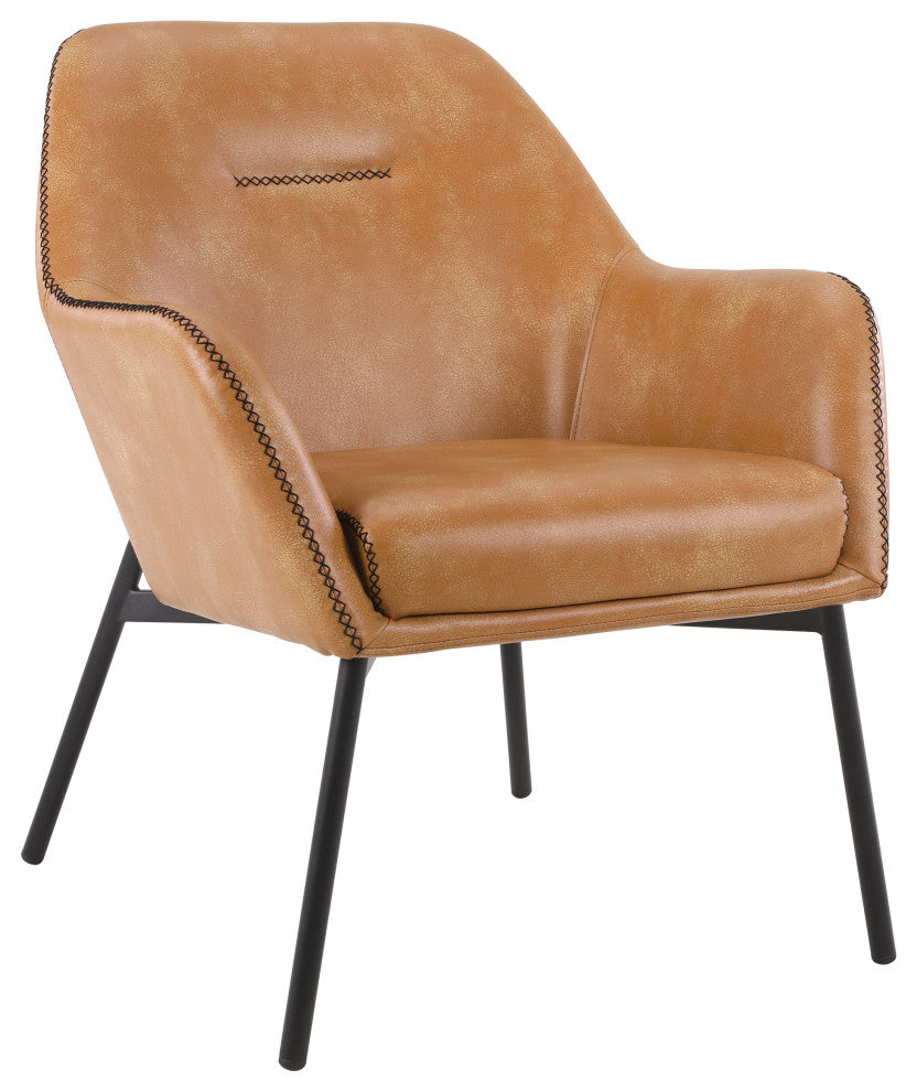 Brooks Accent Chair, Sand Faux Leather With Black Stitch and Black Legs
