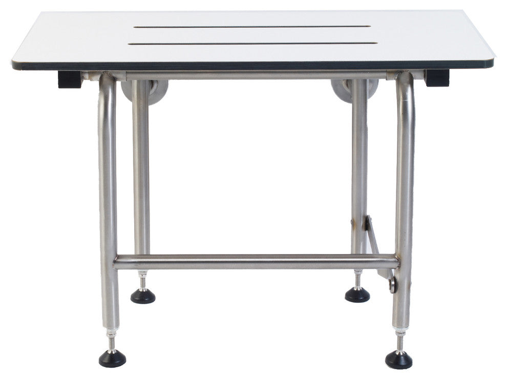 Rectangular Folding Shower Seat, Phenolic, White, 30 Inch, Legs