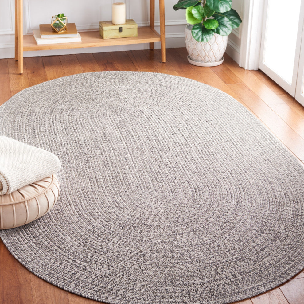 Safavieh Braided BRA201 Rug Machine-Washable, Grey/Ivory, 4'x6' Oval