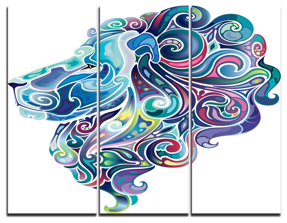 "Blue Lion Abstract Art" Digital Metal Wall Art, 3 Panels, 36"x28"