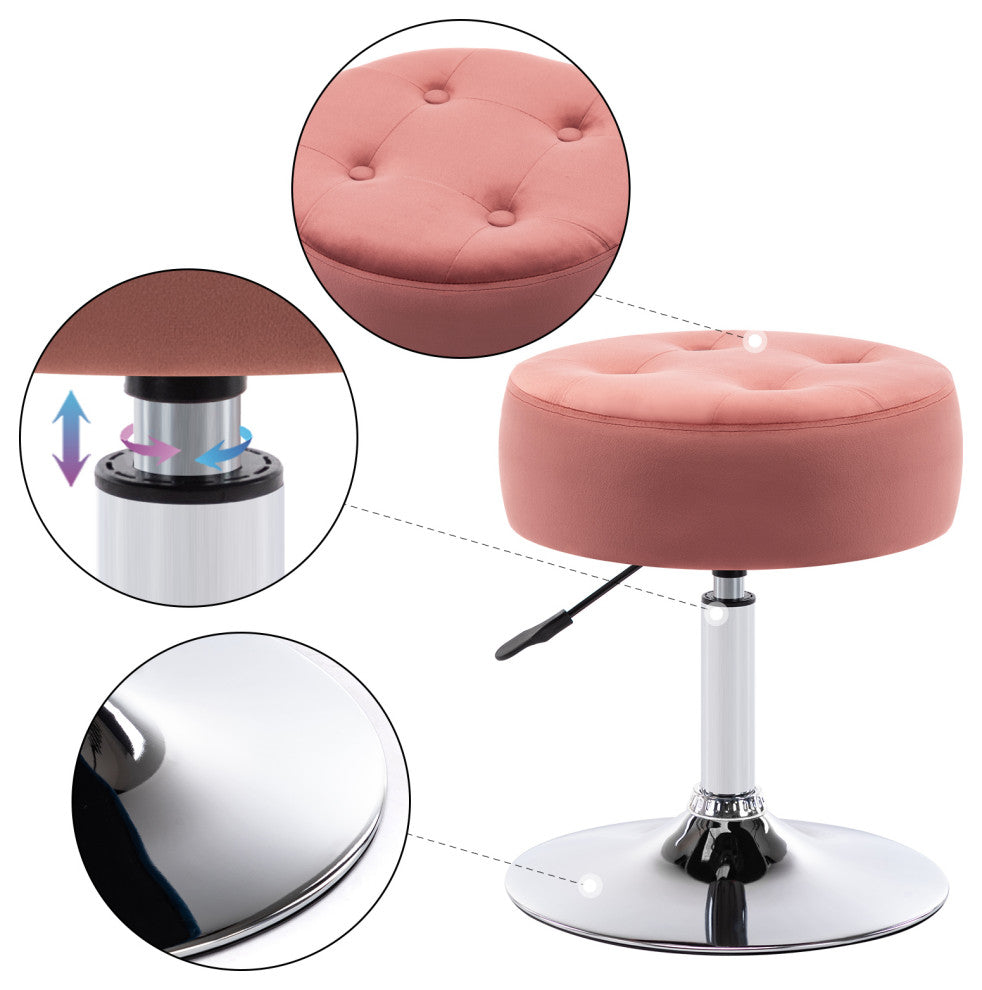 Round Swivel Velvet Vanity Stool, Pink, Standard