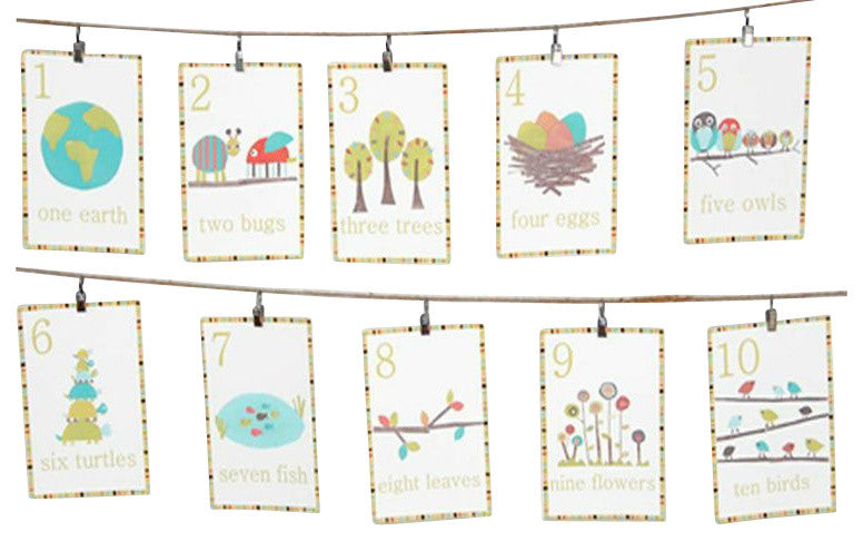 Nature Themed Number, Set of 10 Counting Children's 5x7 Wall Cards