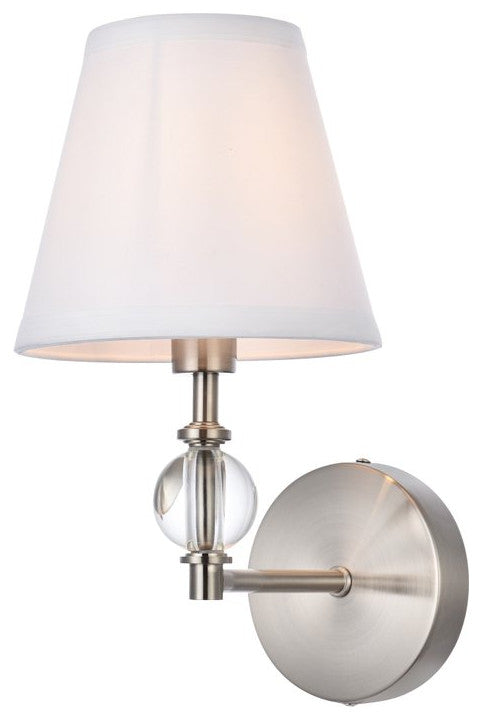 Beau 1-Light Bath Sconce, Satin Nickel With White Fabric Shade