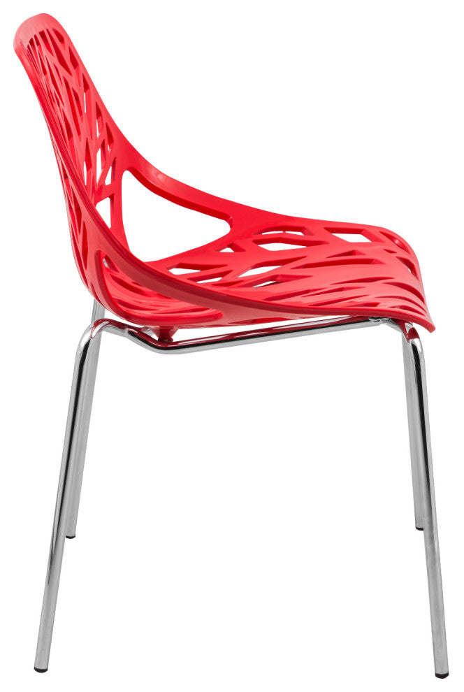 Leisuremod Asbury Plastic Stackable Dining Chair With Chromed Legs, Set of 2, Red