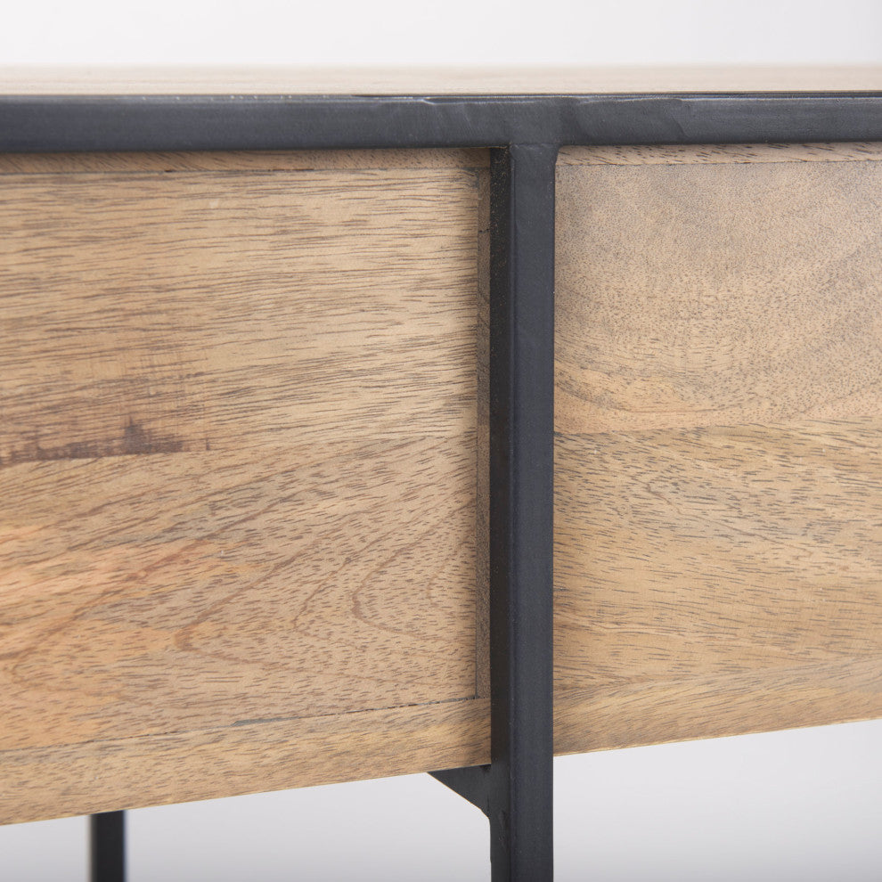 Morris Beige Wood With Black Metal Frame 2 Drawer Console Table