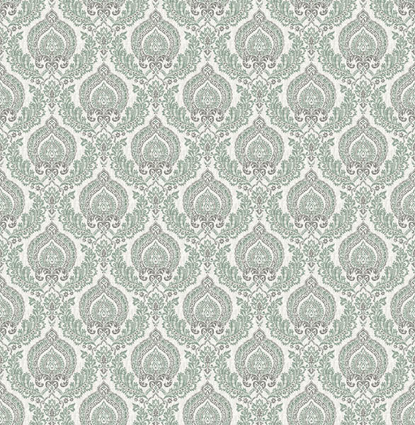 Contemporary Damask Wallpaper, Teal and Umber, Sample
