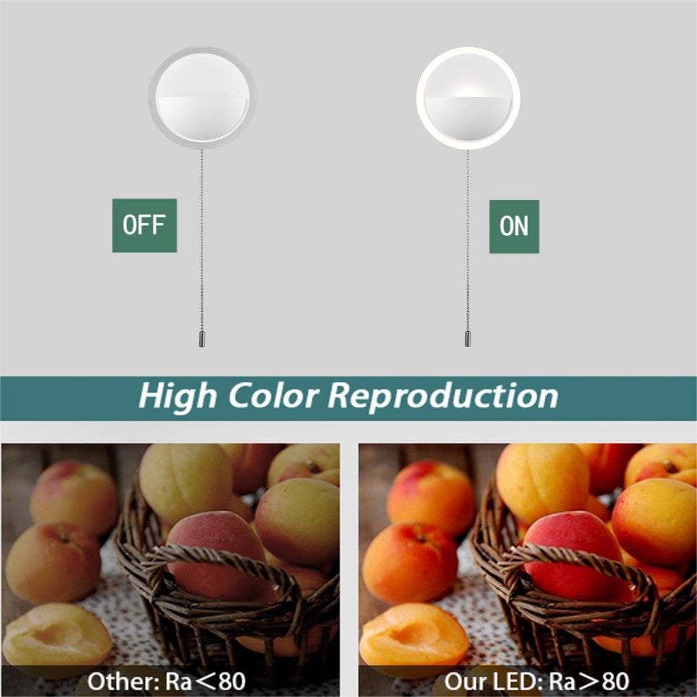 Simple Round Acrylic LED Wall Sconce 8.5W-4000K With Pull Chain Switch