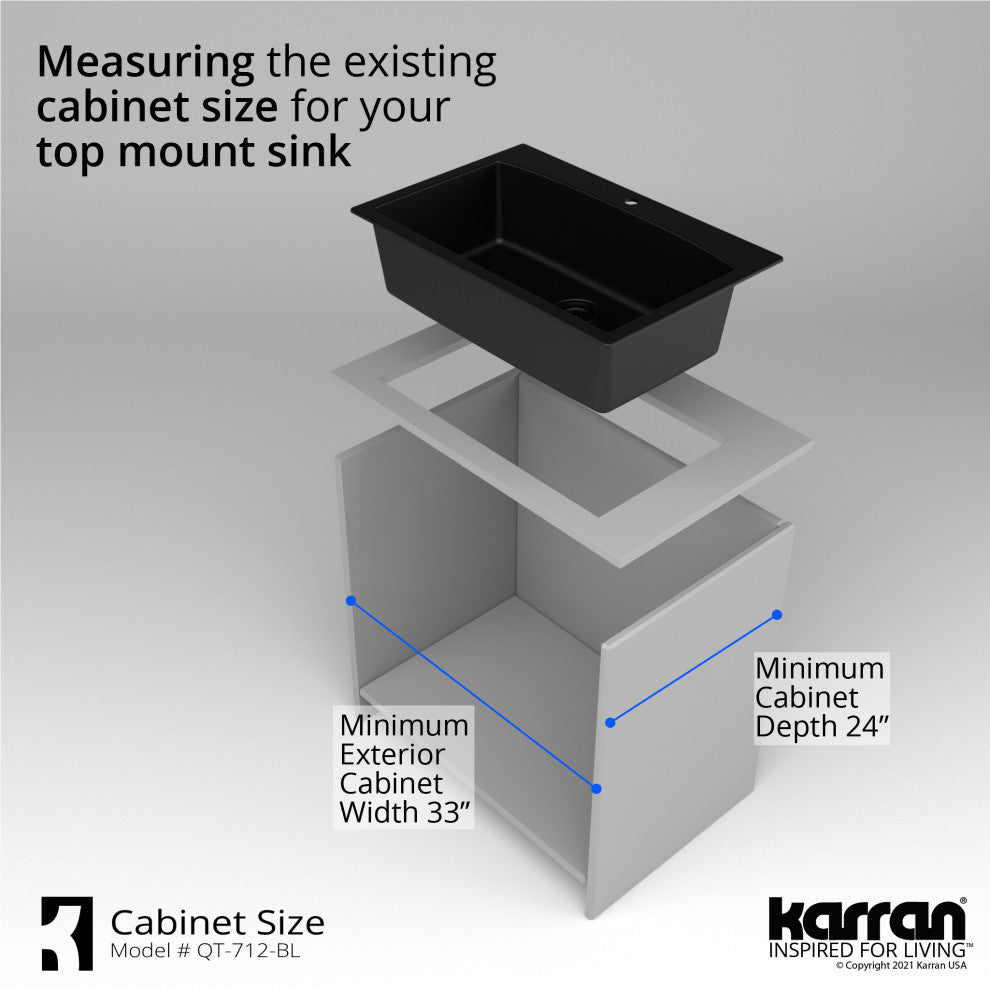 Karran Drop-In Quartz Composite 33" 1-Hole Single Bowl Kitchen Sink Kit, Black