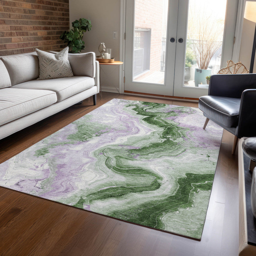 Machine Washable Indoor/Outdoor Chantille ACN1862 Olive 5' x 7'6" Rug