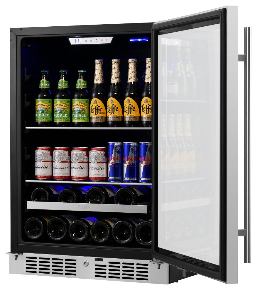Titan Transcend 24" 84 Can 13 Bottle SS Door Dual Zone Beverage and Wine Cooler
