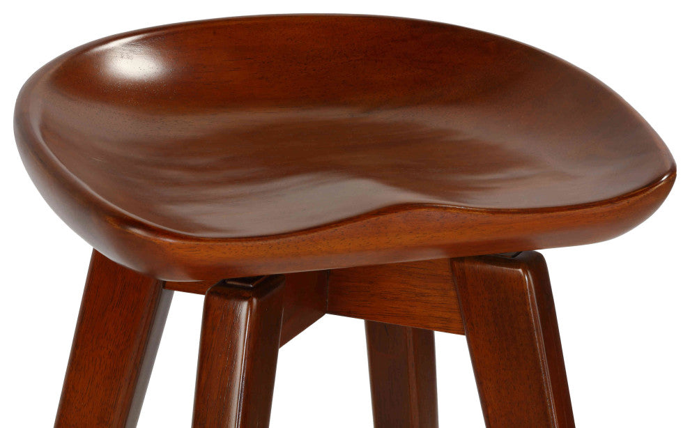 Tiwi Backless Swivel Barstool, Solid Wood, 29" Walnut