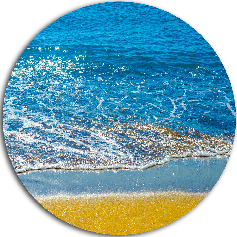 Sandy Beach And Calm Blue Sea Surf, Seascape Disc Metal Wall Art, 36"