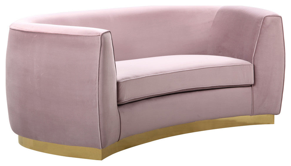 Julian Velvet Upholstered Loveseat, Pink, Gold Base