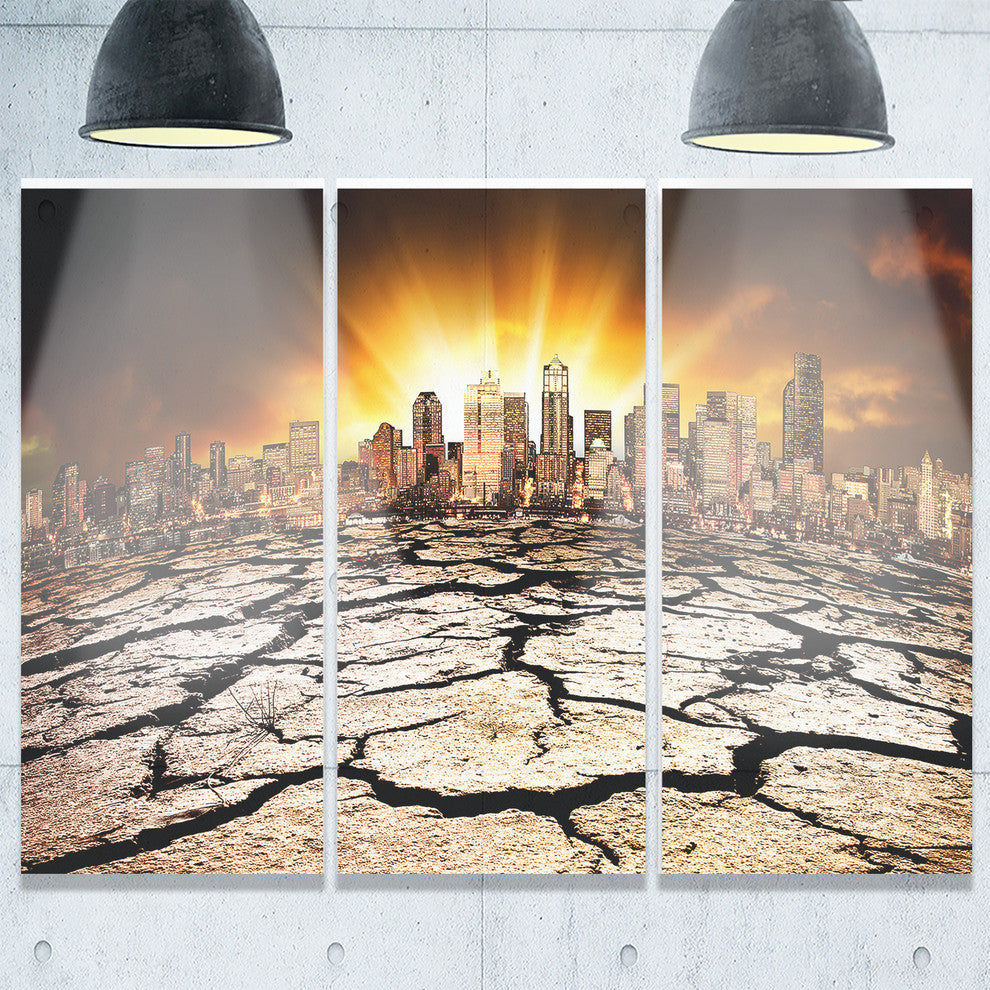 "City With Effect of Climate Change" Metal Landscape, 3 Panels, 36"x28"