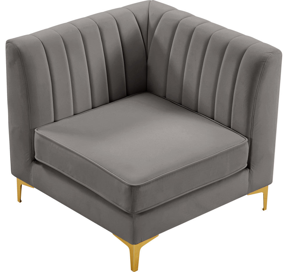Alina Velvet Upholstered Modular Corner Chair, Grey