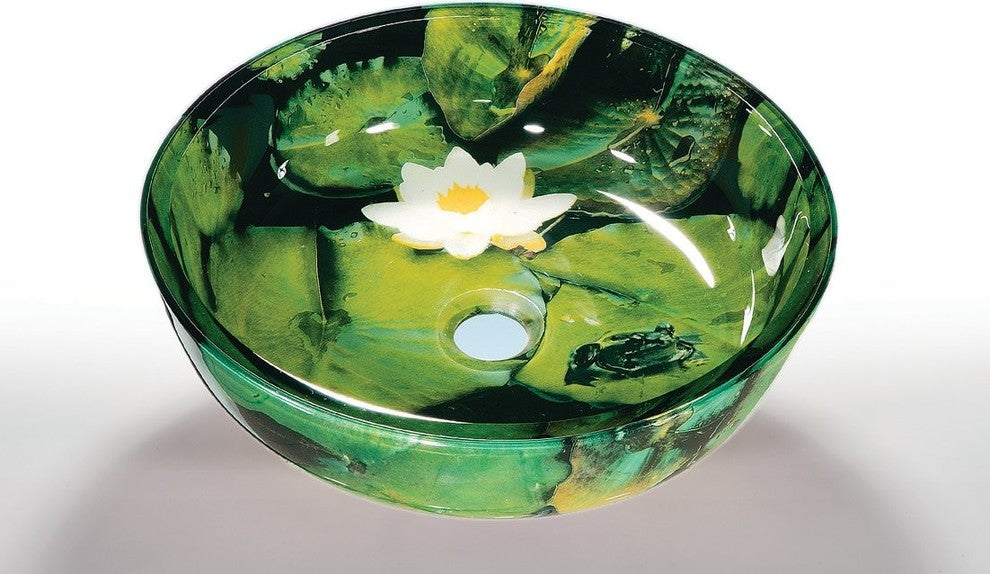 Tempered Glass 1/2" Thick, 16.5" Diameter, 5.5" With Chrome Pop-Up Drain