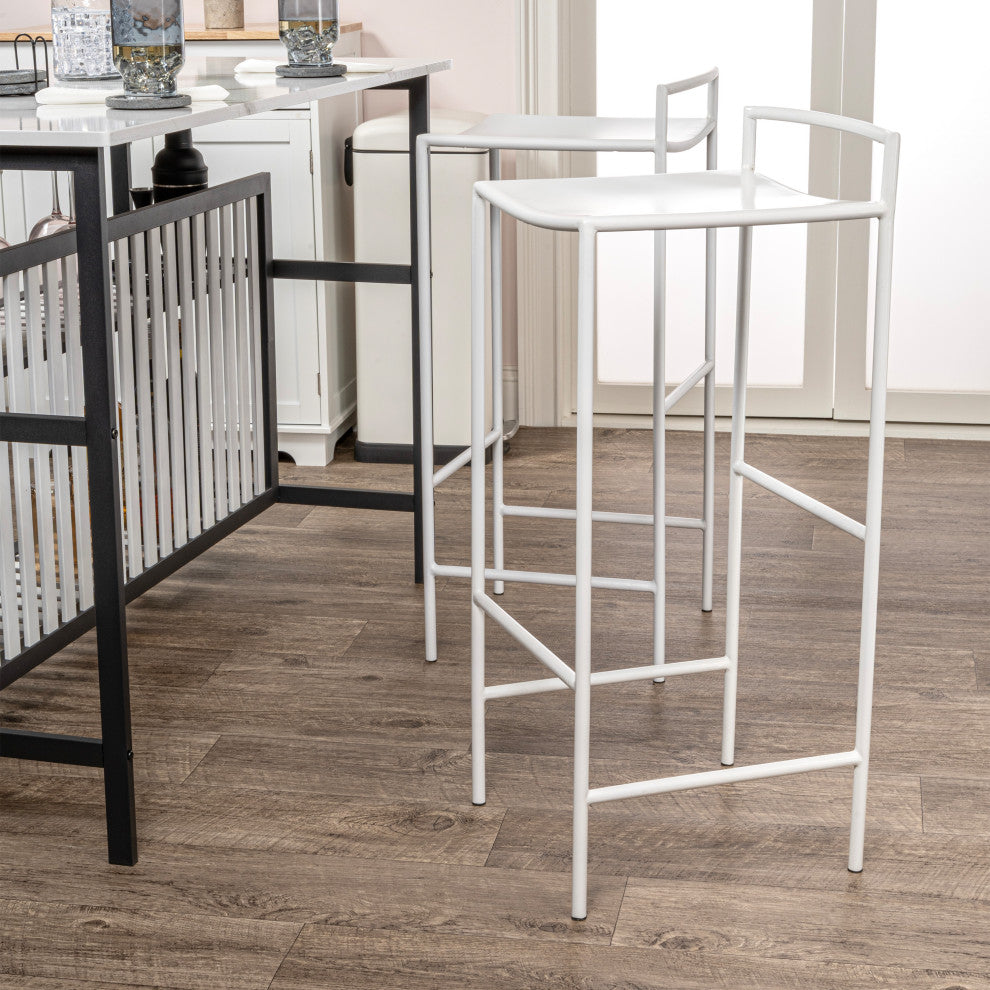 Coastal Contemporary Iron Saddle-Seat Low-Back Bar Stool, Foot Rest