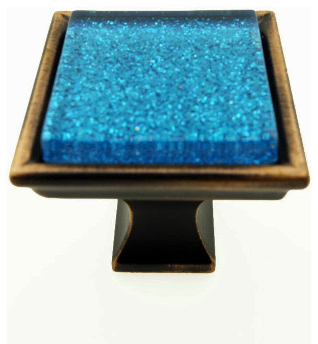 Sparkling Aquamarine Blue Sand Crystal Glass Oil Rubbed Bronze Classic Knob