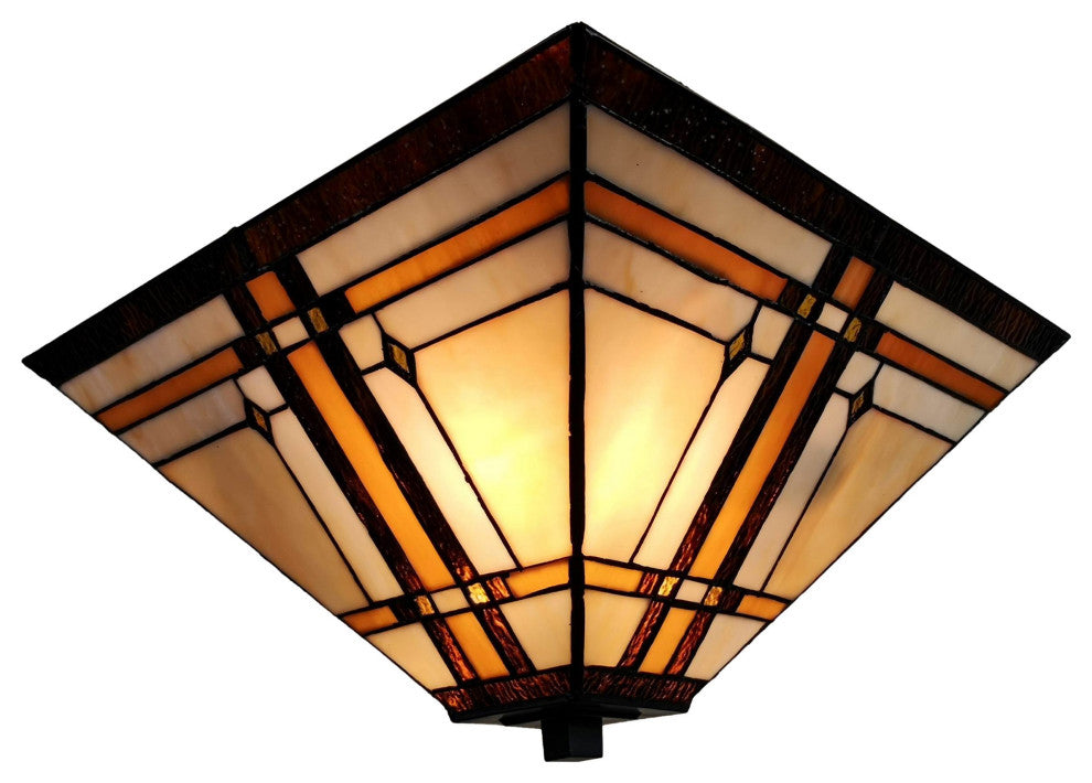 Amora AM085CL14B Tiffany-Style Mission 2-Light Semi-Flush Ceiling Fixture, 14"