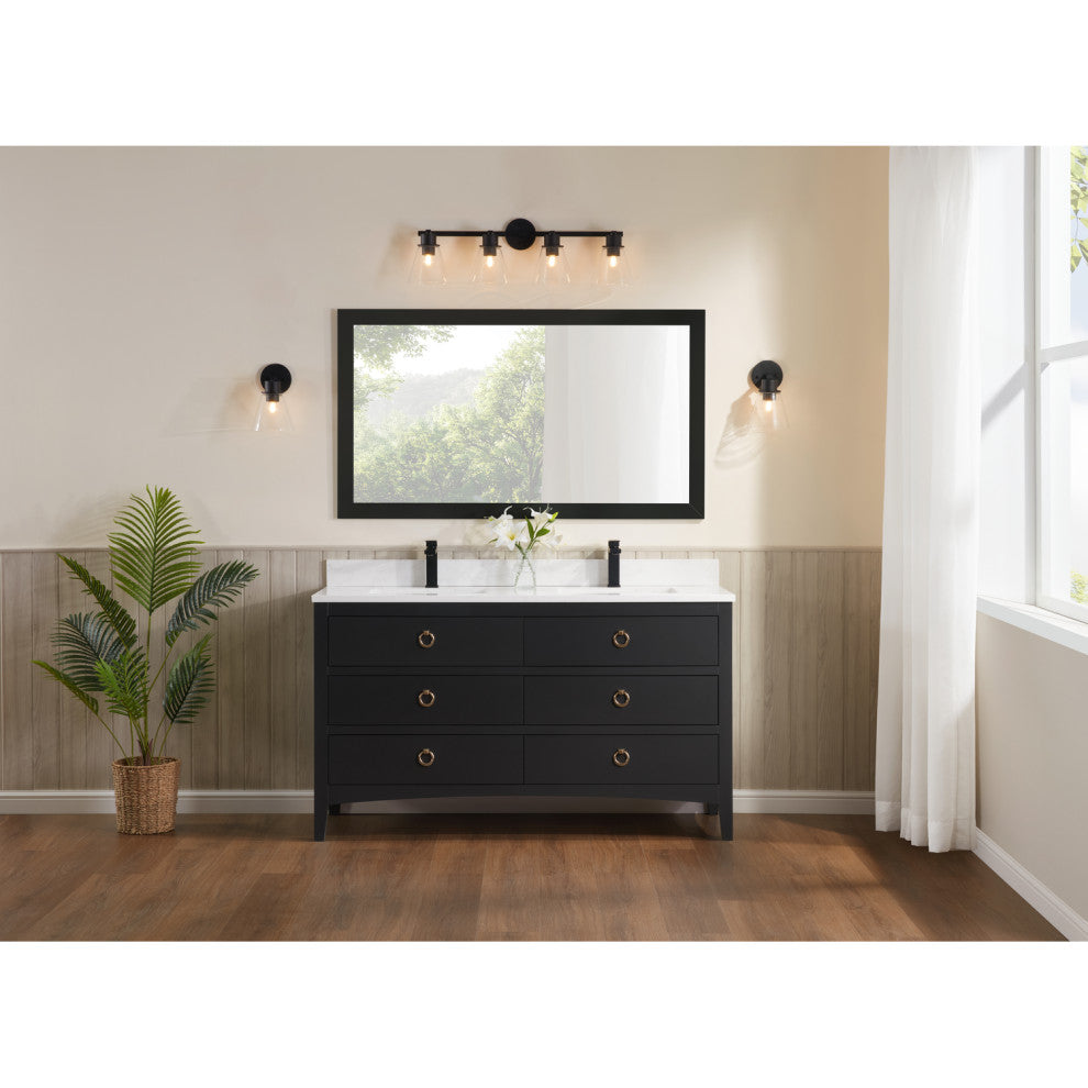 Legion Furniture WS2518 Series Bathroom Sink Vanity, Tricorn Black, 60", Artificial Stone Top, Double Sink