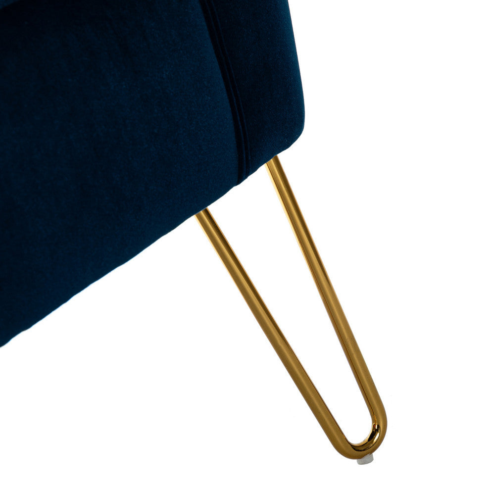 Tufted Side Chair With Golden Base, Navy