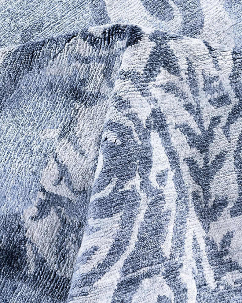 Modern, One-of-a-Kind Hand-Knotted Area Rug - Blue, 9' 1" x 11' 10"