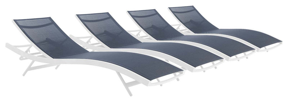 Glimpse Outdoor Patio Mesh Chaise Lounge Set of 4 - White Navy