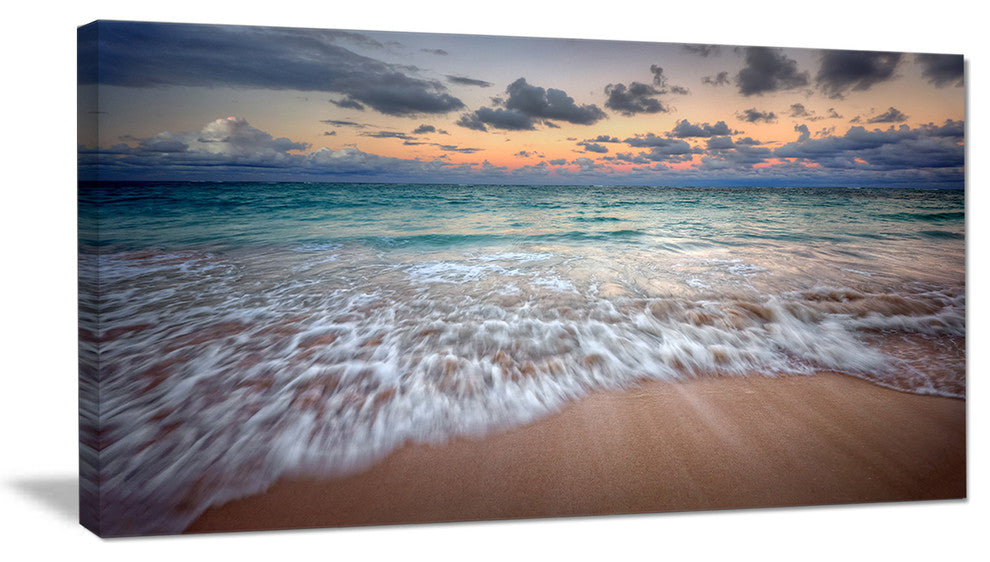 "Waves Crashing Serene Seashore" Seashore Canvas Wall Art, 40"x20"