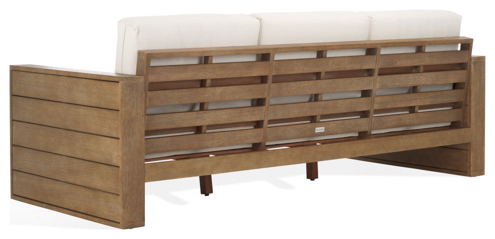 Safavieh Couture Indoor-Outdoor Santiago Eucalyptus Patio Sofa, Natural/Beige