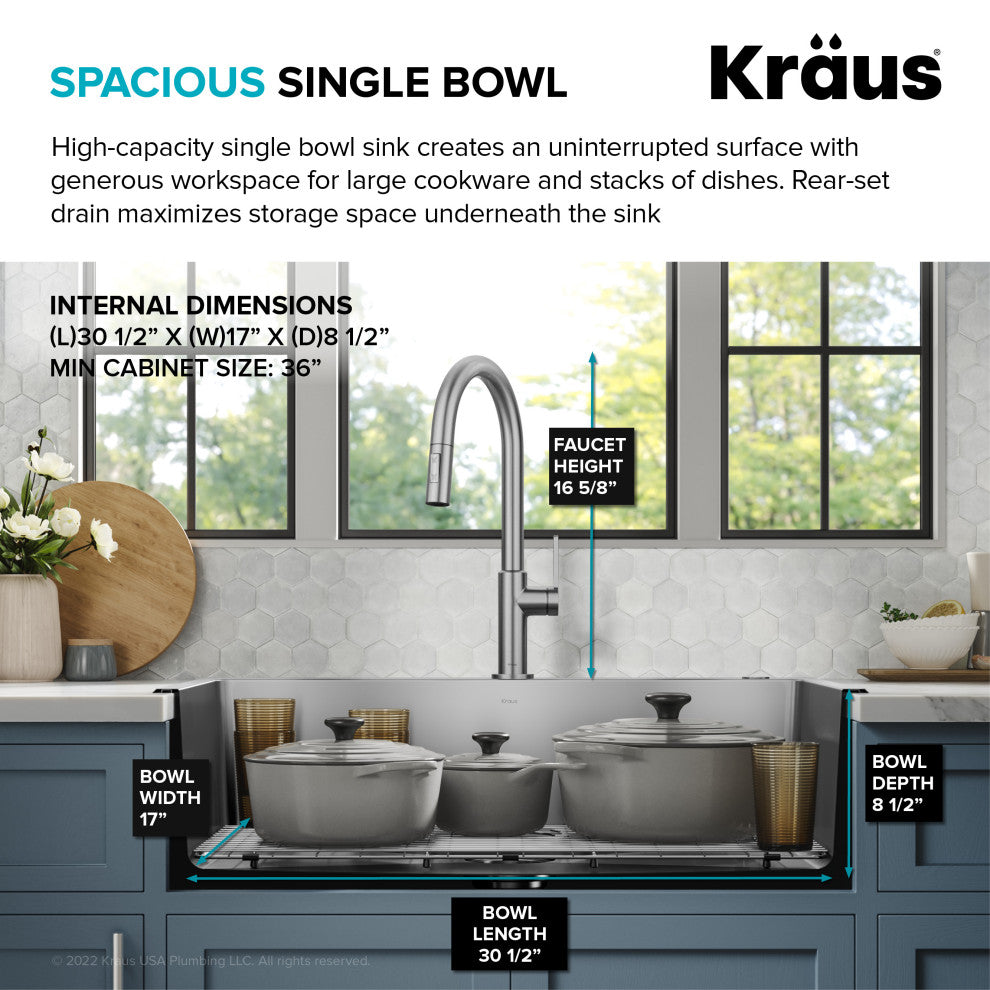 KRAUS Standart PRO 33" Drop, / Undermount Kitchen Sink and Pulldown Faucet SFS