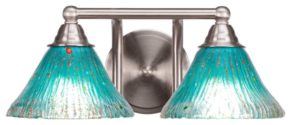 Paramount 2-Light Bath Bar, Brushed Nickel, 7" Teal Crystal Glass