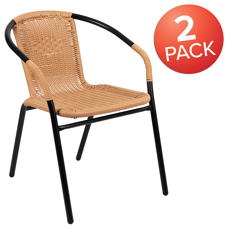 2 Pack Rattan Indoor-Outdoor Stack Chair, Beige