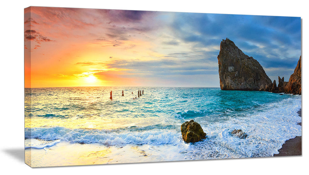 "Vibrant Morning Sea With Yellow Sun" Seashore Wall Art, 1 Panel, 60"x28"