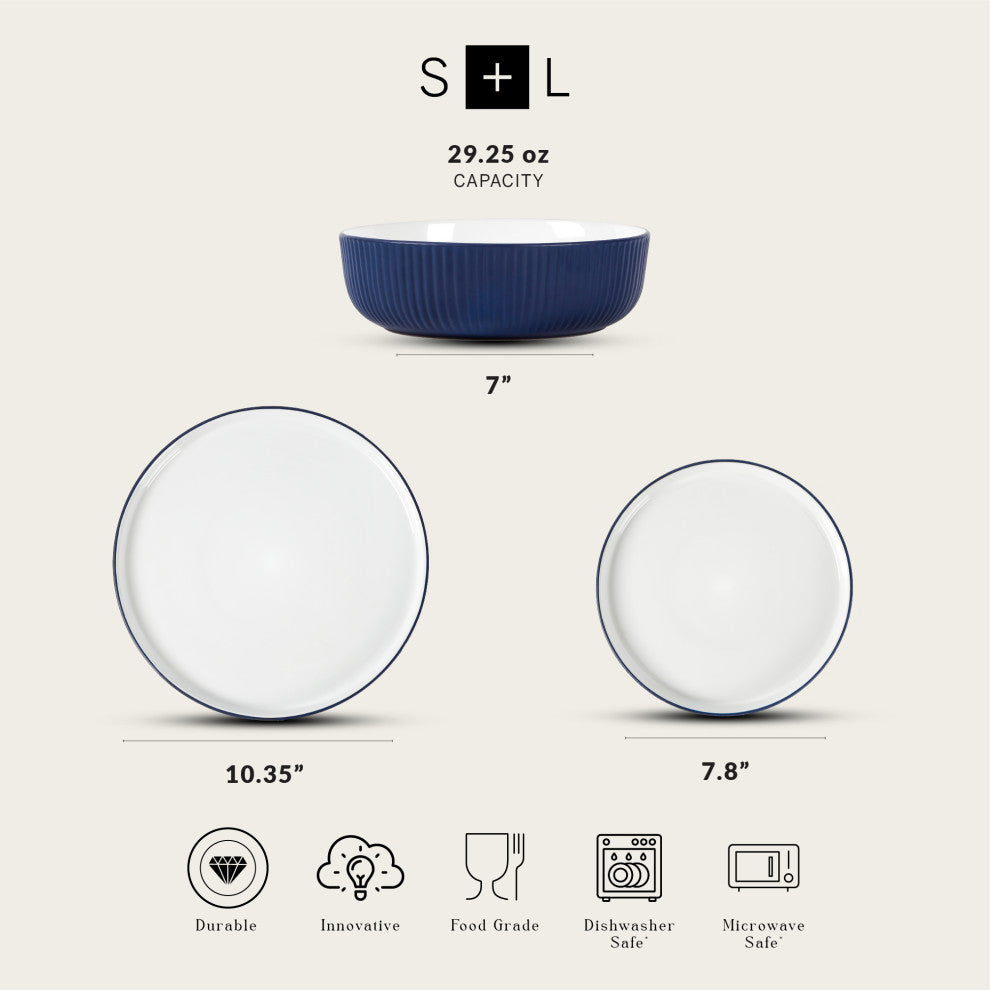 Christian Siriano Laro Stoneware 24 Piece Dinnerware Set, Dark Blue