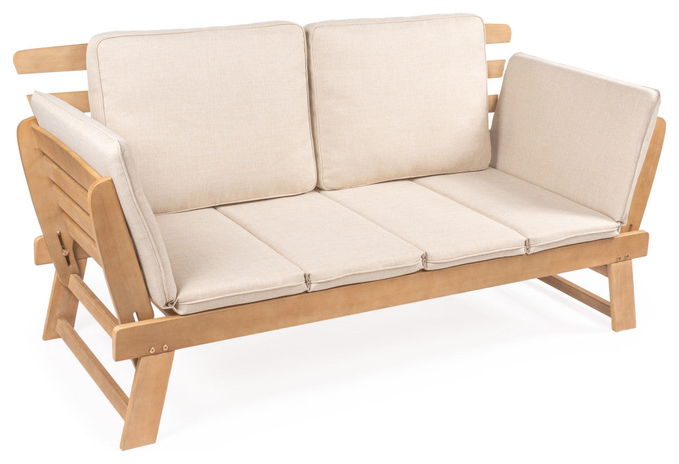 Hartley 2-Seat Modern Scandinavian Folding Wood Outdoor Day Bed Sofa