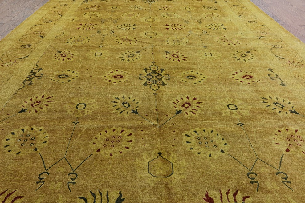 Oushak Handmade Oriental Hand-Knotted Ivory Wool Area Rug, Ivory, 12'x18'